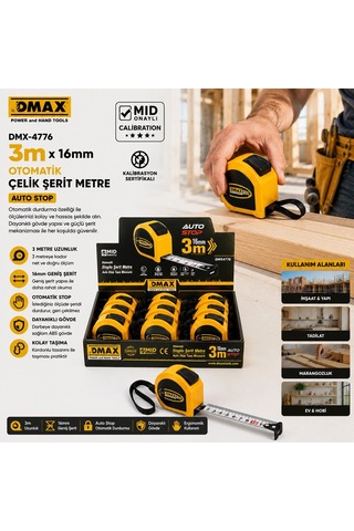 Dmax Dmx-4776 Otomatik Çelik Şerit Metre - 3 M X 16 Mm Stoplu- 12'li Paket Diğer