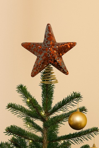 Yılbaşı Ağaç Tepelik 15cm Bronz Pullu Yaylı Yıldız Diğer