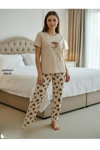 Mihra Kadın Compakt Penye Bisiklet Yaka Kısa Kol İnce Pijama Takımı 90784kah- 1 Adet Kahverengi
