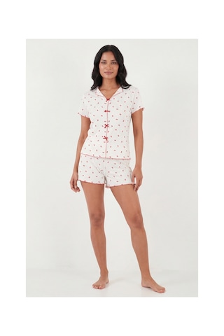 Lela Bayan Pijama Takımı 65770837 Beyaz-kırmızı