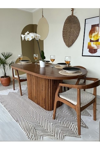 Luna Oval Ceviz Ahşap Bohem Masa 80x150 Ceviz
