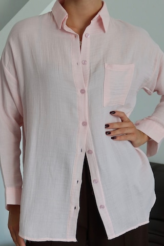 Balenbi Kadın Cepli Oversize Düz Renk Müslin Gömlek 1095 Pembe