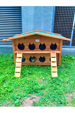 Pati Emlak Ahşap Kedi Evleri 8 Yuvalı Pati Emlak Kedi Kulübesi