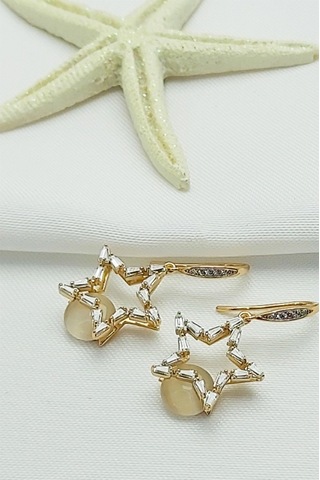 Rose Altın Kaplama Vip Seri Xuping Baget Taşlı Sallantılı Yıldız Rose Gold