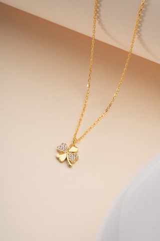 925 Ayar Gümüş Gold Kaplama 4 Yapraklı Minik Yonca Kolye