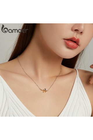 Bamoer 925 Ayar Gümüş Canlı Bumblebee Ve Tatlı Bal Kolye Parlak Emaye Kaplama Altın Zincir Kolye Kadınlar İçin Moda Takı Altın