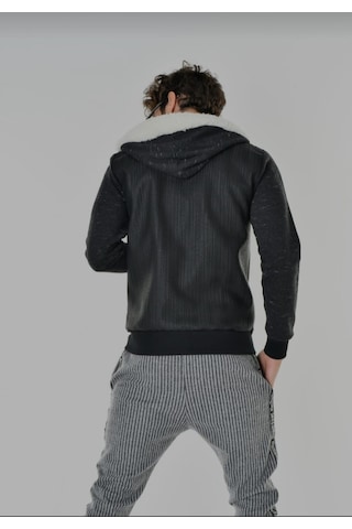 Eliesar Elite Slim Fit Kesim Kapüşonlu Mont Gri - Siyah