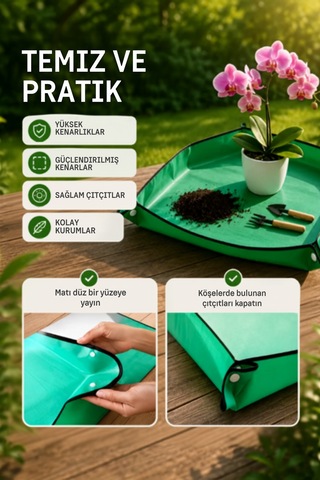 Bitki Saksı Değişim Matı 50x50 Cm Su Geçirmez Çıtçıtlı Çiçek Toprak Değiştirme Örtüsü