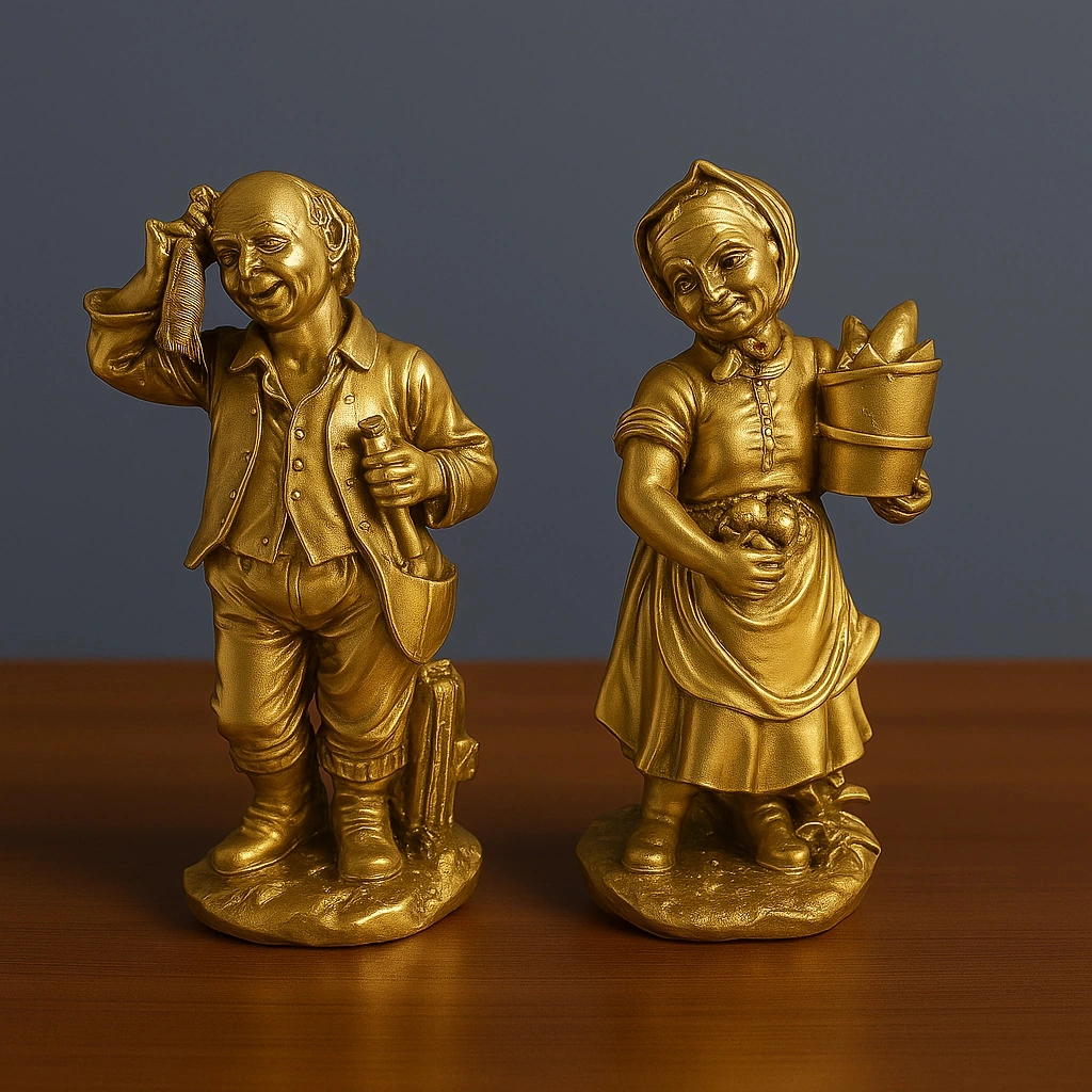 Köylü Amca Ve Teyze Gümüş Ve Gold Dekoratif Biblolar 20x10