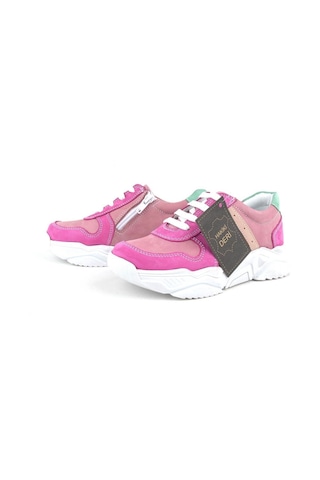 Hakiki Deri Fuşya Pembe Kız Çocuk Sneakers Ayakkabı Pembe