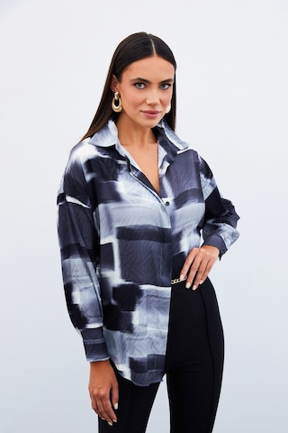 Sateen Desenli Uzun Gömlek - Siyah-135087 Siyah