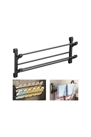 Sunup Sn-30748 Siyah Duvara Monte 65 Cm Çok Amaçlı Pratik Terlik Ayakkabı Ve Havlu Düzenleyici Diğer