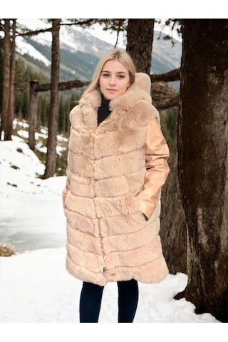 Kadın Suni Kürk Hakiki Deri - Somon Çok Renkli