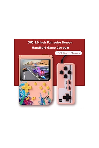 Vkemall G50 El Tipi Oyun Konsolu 3.0 İnç Renkli Ekran 500 Eski Oyun Av Bağlantısı Desteği Kumanda İle Pembe