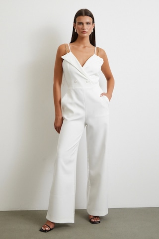 Zincir Detaylı Tulum Beyaz Beyaz