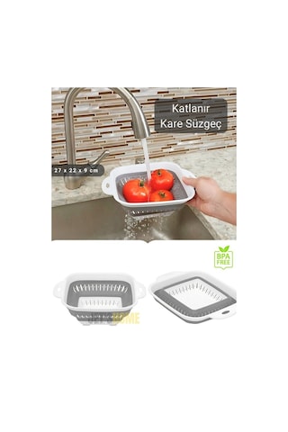 Katlanır Süzgeç Bpa Free Makarna Süzgeci Sebze Süzgeci Kare Süzgeç 27x22x9 Cm Beyaz Gri