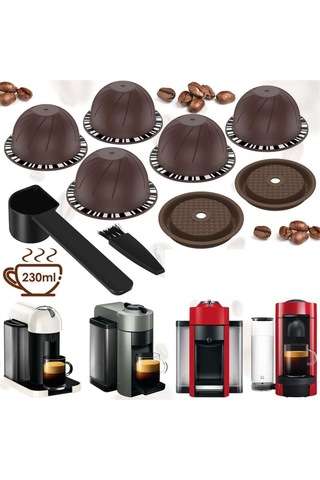 5 Adet Vertuo Tekrar Kullanılabilir Kahve Kapsülü, 2 Adet Silikon Kapaklı Kahve Kapsülü, 1 Adet Kaşık Ve Fırça 150 Ml Diğer