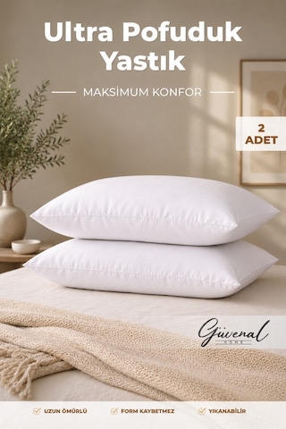 Fluffy 2'li Silikon Elyaf Dolgulu Yastık Set 800 Gr Ultra Yumuşak Dolgun 50x70 Cm - 2 Adet Yastık Beyaz