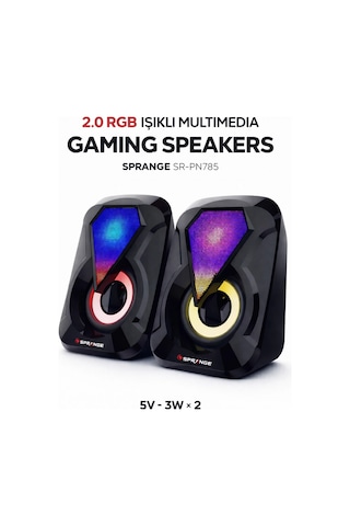 Sprange Sr-pn785 2.0 Rgb Işıklı Multimedia 5v 3w 2 Gaming Oyuncu Speaker -siyah