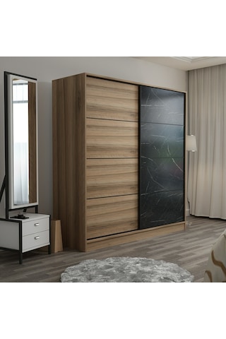 Minar Kale 2 Kapaklı Sürgülü Dolap 180 Cm - Dore/royal Mermer 210cm