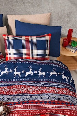 Lastikli Çarşaflı Çift Kişilik Nevresim Takımı Cerf Kırmızı-lacivert Kırmızı - Lacivert