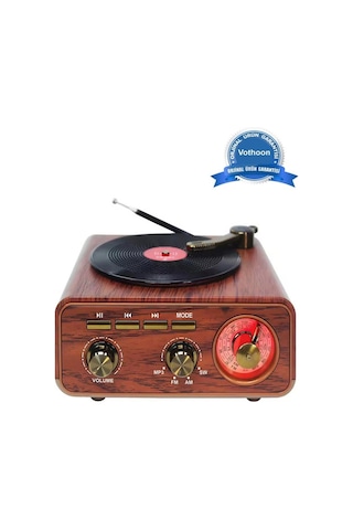 Nostaljik Tasarım Plak Çalar Görünümlü Radyolu Hoparlör Müzik Plak