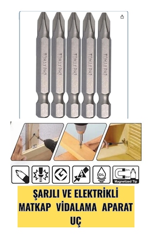 5 Adet - Ph2 Boy 50 Mm Bits Uç- Şarjlı Elektrikli Matkap Vidalama Aparatı