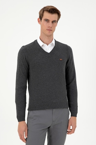 U.S. Polo Assn. Erkek Slim Fit V Yaka Antrasit Melanj Kazak 50297063-VR081