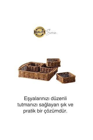 Benzersiz El Yapımı Hasır Dokuma Saklama Sepeti 4 Bölmeli Kozmetik Organizer Masaüstü Düzenleyici Çok Renkli