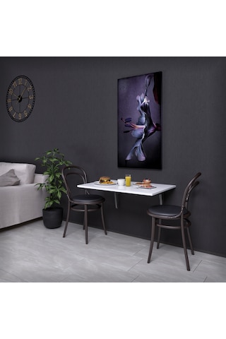 Duvara Monte Katlanır Masa 90x60 Cm Açılır Kapanır Yemek Ve Çalışma Masası Beyaz