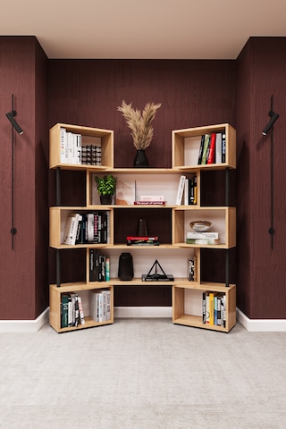 Asra Trend Modern Ayarlanabilir Raflı Ev Ofis Kitaplık %100 Mdf Dekoratif Kütüphane Kitaplık Dk02 Safir Meşe