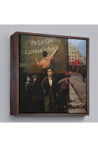 Çerçeveli Yaşasın Cumhuriyet Yazan Çocuklar Kanvas Tablo-5896