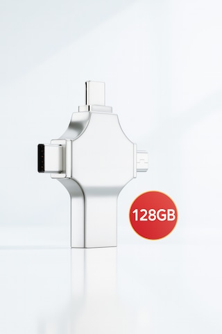 Üsküdar İletişim 128gb 4-in-1 Flashdevicehd Çoklu Girişli Otg Flash Bellek Lightning + Type-c + Usb + Microusb 128 Gb