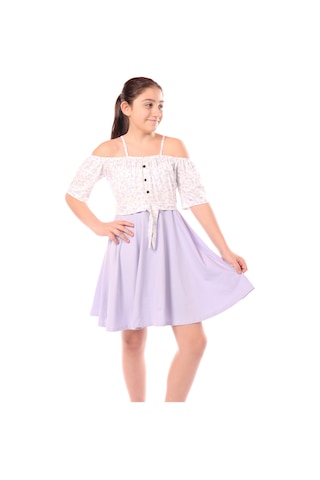 Toontoy Kız Çocuk Leopar Desenli Askılı Elbise Mavi