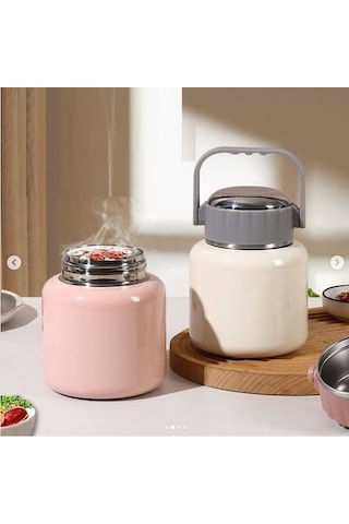 Çelik Mama Termosu Sıcak Veya Soğuk Yiyecekler İçin Öğle Yemeği Termosu 900 Ml - Pembe Pembe