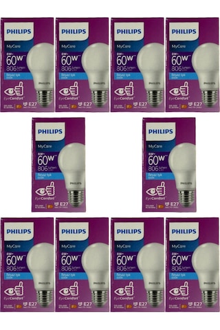 Philips 8w 60w 6500k Beyaz Işık E27 Duylu Klasik Led Ampul 10 Adet