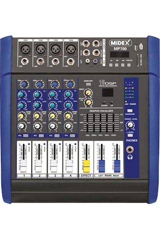 Midex MP-700 Amfili Power Mikser 2x350 WATT 4 Kanal Dsp Efekt EQ