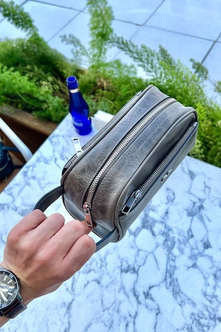 Marble Antik Gri Hakiki Deri Erkek El Çantası Günlük-seyahat-spor-traş Bakım Antik Gri