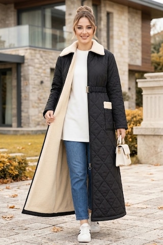 Hb Harma Time Butik Kadın İçi Tam Kürklü Cepli Siyah Kapitone Mont