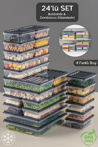 Meleni Home 24 Parça Mikrodalga Uyumlu Saklama Kabı 2x2400 ML 4x1200 ML 6x1170 ML 12x600 ML Antrasit