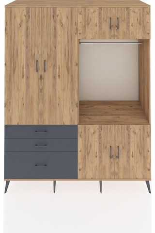 Kronos Gardrop 7 Raflı 3 Çekmeceli Tek Askılı 176x59x221 Çam-çam/antrasit Çam/antrasit