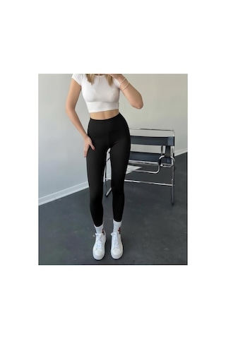Mercan Kids & Butik Kadın Yüksek Bel Toparlayıcı Tayt Dikişsiz İç Göstermez Spor Taytı Siyah