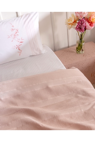 Mathilda Tek Kişilik %100 Pamuk Karde Düz Pike Takımı - Pudra 8684427195123 Pudra