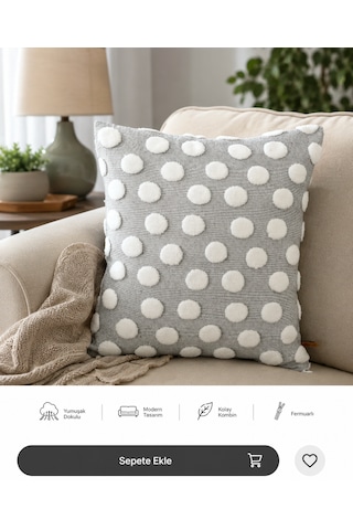 Bubble Punch Dekoratif Kırlent Kılıfı 43x43 Cm Dokulu Ponponlu Bohem Modern Koltuk Yastık Kılıfı Salon Oturma Odası Dekoru Gri