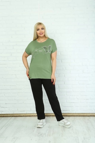 Modasehle Kadın Büyük Beden Yeşil Taşlı T-shirt Yeşil