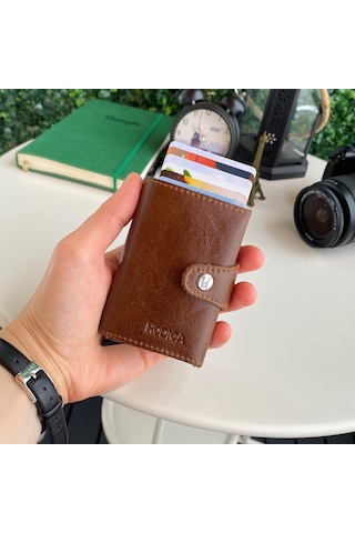 Modica® Lizbon - Hakiki Deri Mekanizmalı Natürel Akıllı Kartlık C