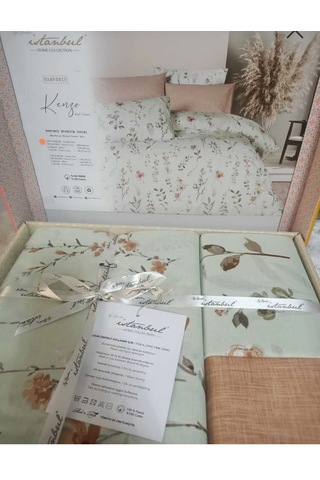% 100 Pamuk Lüks Ranforce Çift Kişilik Nevresim Takımı Nefes Alır Terletmez 200 X 220 Cm 4 Parça Yeşil