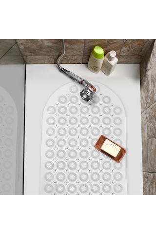 Dln Shop Duşa Kabin Banyo & Duş Kaydırmazı & Küvet Paspası Vantuzlu Yapışır Oval Masajlı 37x69cm V-142 Beyaz