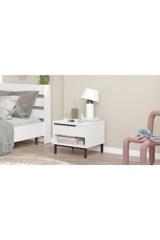 Robin Home Lidya Komodin Çekmeceli Metal Ayaklı Beyaz