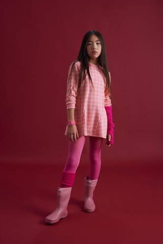 Luess Kız Çocuk Pembe Jakarlı Yumuşak Dokulu Elbise - Pembe